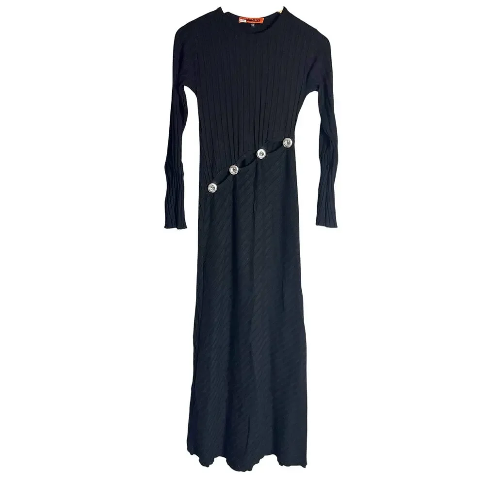 Simon Miller Simm Black Long Sleeve Asymmetric Cut Out Sweater Maxi Dress XL - Picture 13 of 13